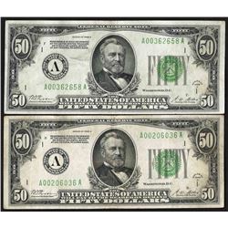 Lot of (2) 1928A $50 Federal Reserve Notes New York