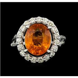 14KT White Gold 6.19ct Mandarin Spessartite and Diamond Ring