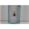 Image 2 : MYSTIC TOPAZ & DIAMOND PENDANT/NECKLACE.  OCEAN BLUE COLOR.  EMERALD CUT.  STERLING SILVER