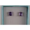 Image 2 : NEW PURPLE AMETHYST STUD EARRINGS.  EMERALD CUT.  POST & BUTTERFLY BACKS.  STERLING SILVER