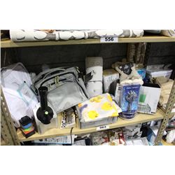 SHELF LOT OF DEPARTMENT STORE GOODS: SHOWER HEAD, DIFFUSER, JUICER AND MORE