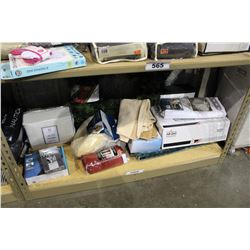 SHELF LOT OF DEPARTMENT STORE GOODS: SHEET SET, FRYER BASKET, TOWELS AND MORE