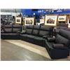 Image 1 : BLACK LEATHER THREE PIECE RECLINING SOFA SET (SOFA, LOVESEAT AND CHAIR)