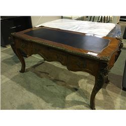 FRENCH STYLE LEATHER TOP WRITING DESK WITH THREE DRAWERS