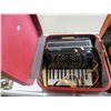 Image 2 : 3 VINTAGE RED 1940'S TRAVEL LUGGAGE CASES & VINTAGE ACCORDION
