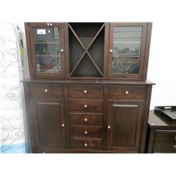 11 DRAWER DARK STAINED SIDE BOARD WITH TOP WINE RACK 62.5"W X 79.5"H X 19"D