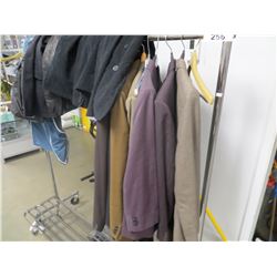 ROLLING GARMENT RACK & SUITS WITH MATCHING PANTS/MISC CLOTHING