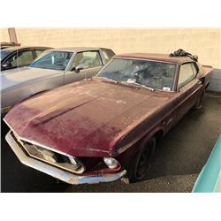 1969 FORD MUSTANG, 2 DR, RED, VIN # 9T02L187360