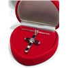 Image 2 : STERLING SILVER GENUINE GARNET (JANUARY BIRTHSTONE) CROSS PENDANT WITH CHAIN . RETAIL $300