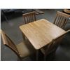 Image 1 : MAPLE DINING ROOM TABLE & 4 CHAIRS (42.75"L X 31.5"W X 30"H) 1 CHAIR HAS BROKEN LEGS