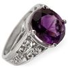 Image 2 : 4.65 CTW Amethyst & Diamond Ring 10K White Gold - REF-38R8K - 10872