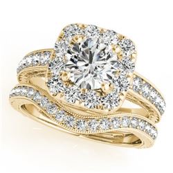 1.55 CTW Certified VS/SI Diamond 2Pc Wedding Set Solitaire Halo 14K Yellow Gold - REF-234R8K - 30980