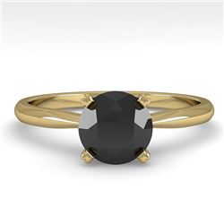 1.0 CTW Black Diamond Engagement Designer Ring 14K Yellow Gold - REF-39R3K - 38456