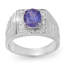 2.75 CTW Tanzanite & Diamond Mens Ring 10K White Gold - REF-69T3X - 13421