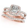 Image 1 : 1.02 CTW Certified VS/SI Princess Diamond 2Pc Set Solitaire Halo 14K Rose Gold - REF-149F5M - 31341