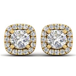 1.08 CTW Certified VS/SI Diamond Solitaire Stud Halo Earrings 14K Yellow Gold - REF-103Y3N - 30422