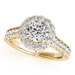 1.7 CTW Certified VS/SI Diamond Solitaire Halo Ring 18K Yellow Gold - REF-409T6X - 26514