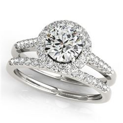 1.30 CTW Certified VS/SI Diamond 2Pc Wedding Set Solitaire Halo 14K White Gold - REF-220M5F - 30786
