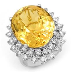 20.0 CTW Citrine & Diamond Ring 14K White Gold - REF-202X2T - 14337