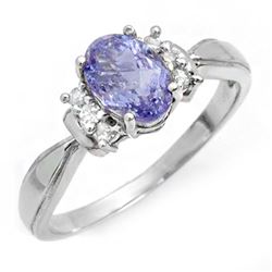 1.06 CTW Tanzanite & Diamond Ring 18K White Gold - REF-38X4T - 14406