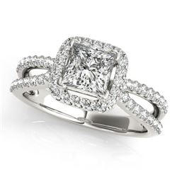 1.5 CTW Certified VS/SI Princess Diamond Solitaire Halo Ring 18K White Gold - REF-400M2F - 27132