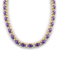 61.85 CTW Amethyst & VS/SI Certified Diamond Eternity Necklace 10K Yellow Gold - REF-275R8K - 29499