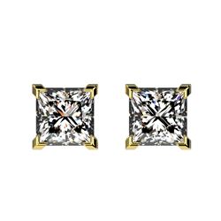 1 CTW Certified VS/SI Quality Princess Diamond Stud Earrings 10K Yellow Gold - REF-143H6W - 33065