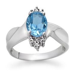 1.54 CTW Blue Topaz & Diamond Ring 18K White Gold - REF-38N2Y - 12324