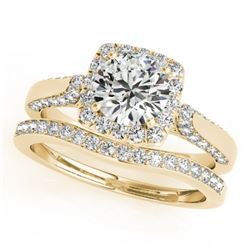 1.37 CTW Certified VS/SI Diamond 2Pc Wedding Set Solitaire Halo 14K Yellow Gold - REF-156Y9N - 30707