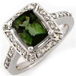 2.40 CTW Green Tourmaline & Diamond Ring 14K White Gold - REF-64Y8N - 10933