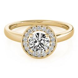 0.90 CTW Certified VS/SI Diamond Solitaire Halo Ring 18K Yellow Gold - REF-187N5Y - 26316