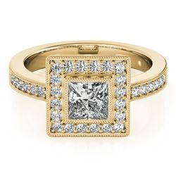 1.11 CTW Certified VS/SI Princess Diamond Solitaire Halo Ring 18K Yellow Gold - REF-209F3M - 27191