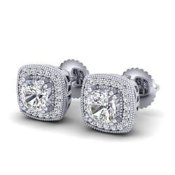 1.25 CTW Cushion Cut VS/SI Diamond Art Deco Stud Earrings 18K White Gold - REF-218T2X - 37034