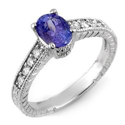 1.25 CTW Tanzanite & Diamond Ring 18K White Gold - REF-57F3M - 10884