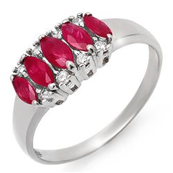 0.77 CTW Ruby & Diamond Ring 18K White Gold - REF-37K3R - 12337