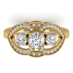 1.5 CTW Certified VS/SI Diamond Art Deco 3 Stone Ring 14K Yellow Gold - REF-169X3T - 30521