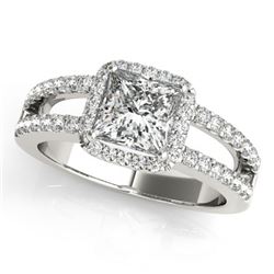 1.26 CTW Certified VS/SI Princess Diamond Solitaire Halo Ring 18K White Gold - REF-246R9K - 27135