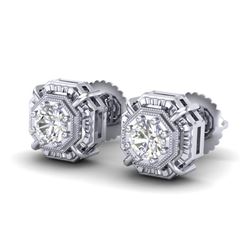 1.11 CTW VS/SI Diamond Solitaire Art Deco Stud Earrings 18K White Gold - REF-218N2Y - 36875