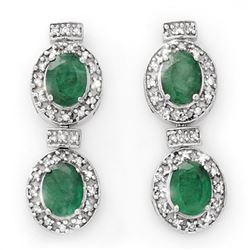 5.75 CTW Emerald & Diamond Earrings 14K White Gold - REF-136T4X - 13404