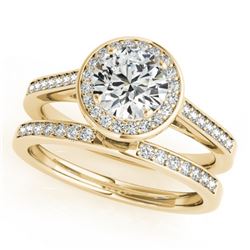 1.45 CTW Certified VS/SI Diamond 2Pc Wedding Set Solitaire Halo 14K Yellow Gold - REF-390W4H - 30809