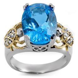 8.20 CTW Blue Topaz & Diamond Ring 10K 2-Tone Gold - REF-52N8Y - 10602