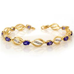 5.60 CTW Tanzanite & Diamond Bracelet 10K Yellow Gold - REF-81H8W - 10495