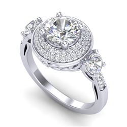 2.05 CTW VS/SI Diamond Solitaire Art Deco 3 Stone Ring 18K White Gold - REF-490W9H - 37262