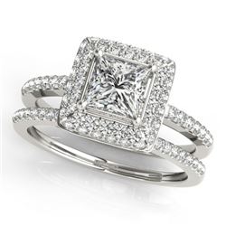 1.21 CTW Certified VS/SI Princess Diamond 2Pc Set Solitaire Halo 14K White Gold - REF-236R8K - 31352