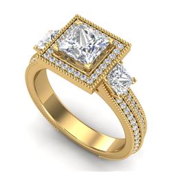 2.5 CTW Princess VS/SI Diamond Micro Pave 3 Stone Ring 18K Yellow Gold - REF-527N3Y - 37198