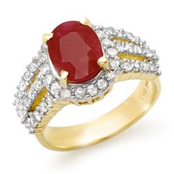 4.70 CTW Ruby & Diamond Ring 14K Yellow Gold - REF-115Y5N - 13151