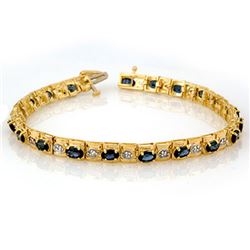 6.09 CTW Blue Sapphire & Diamond Bracelet 10K Yellow Gold - REF-72K8R - 10018