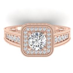 2 CTW Certified VS/SI Diamond Art Deco Halo Ring 14K Rose Gold - REF-258F2M - 30496