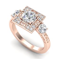 1.55 CTW VS/SI Diamond Solitaire Art Deco 3 Stone Ring 18K Rose Gold - REF-272K8R - 37275