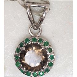 #8-STERLING SILVER SMOKEY QUARTZ & EMERALD